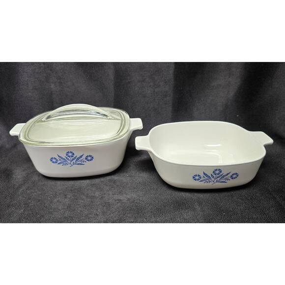 CorningWare Blue Cornflower 1.5 & 2 QT. Stoneware Casserole Dish x2 & Glass Lid - Picture 15 of 15
